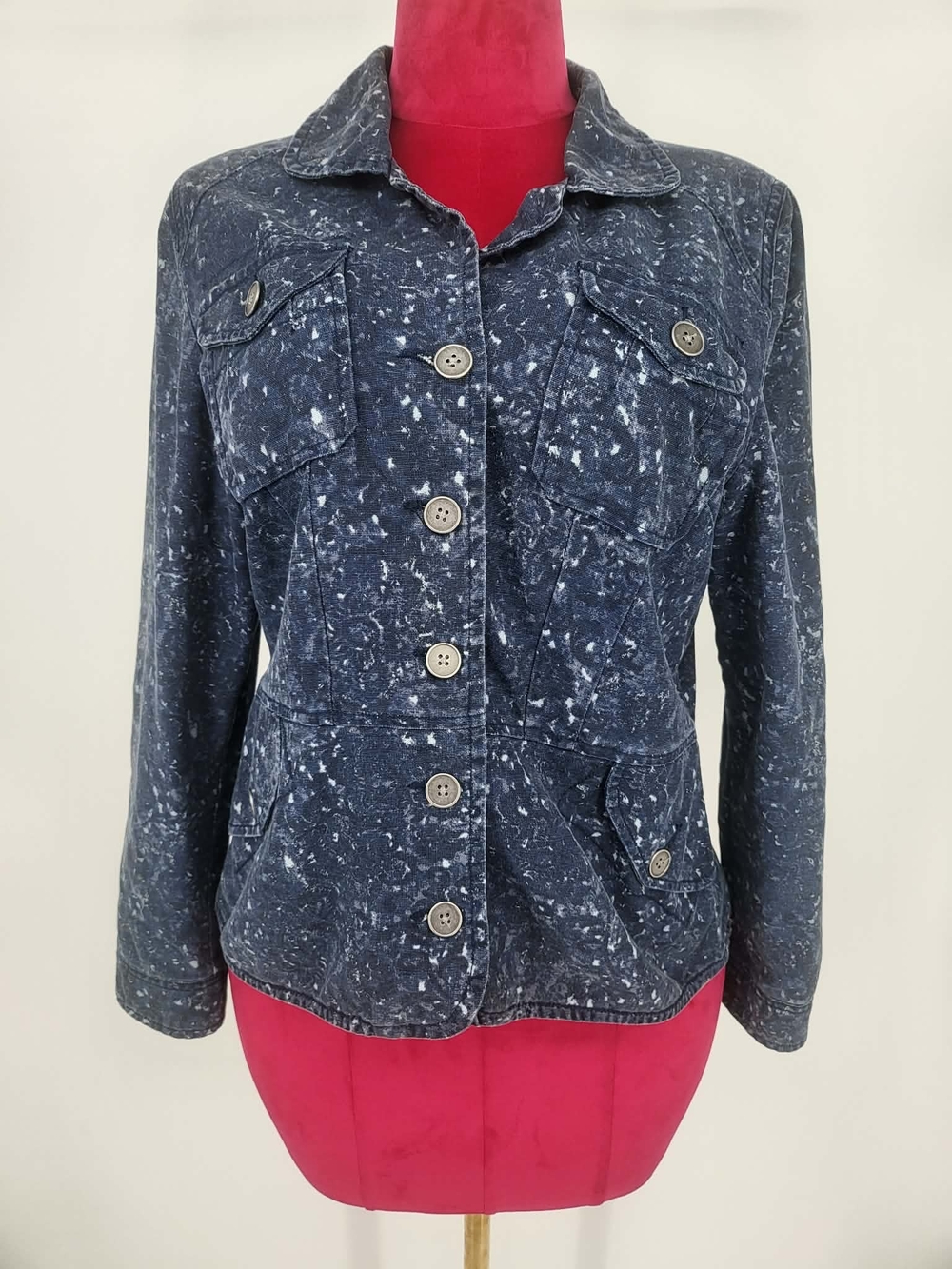 Ruff Hewn Speckled Navy Button-Front Jean Jacket